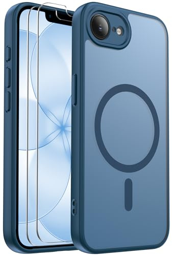 Ezanmull for iPhone 17e/16e Case Magnetic Shockproof, Full Camera Protection, Fit for MagSafe, with Screen Protector X2, Translucent Anti-Fingerprint Case for iPhone 17e/16e (Blue)