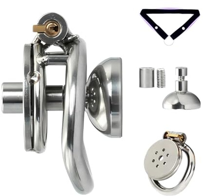 Cages de Chasteté du Pénis Inversé Cage Chastetée avec Cuvette Urinaire et Cathéter en Silicone Sex Toys Homme Chastity Cage en Métal avec Serrure et Ceinture pour Bondage le Pénis (B,50mm)