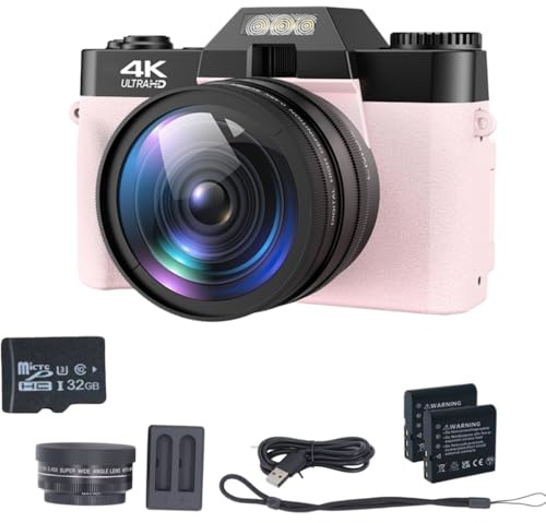 Norwiss Digitalkamera 4K 75MP Digitalkamera mit Weitwinkel, 16 Fach Zoom, 180° Klappbarer 3 - Zoll - Bildschirm, WLAN, Anti - Shake, 32GB Karte - Ideal für Vlog, Anfänger