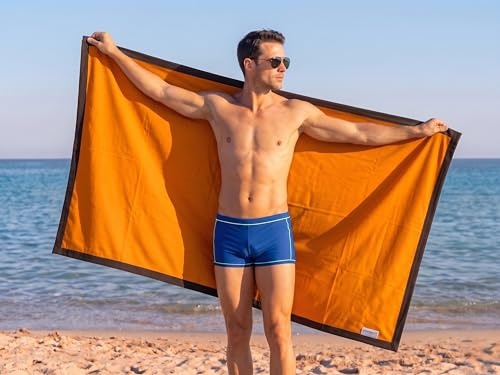 o-day Toalla de playa de microfibra 90 x 180 cm con borde en contraste, toalla de playa ligera, secado rápido, antiarena, ahorra espacio, toalla de playa para hombre y mujer, ideal para playa, piscina