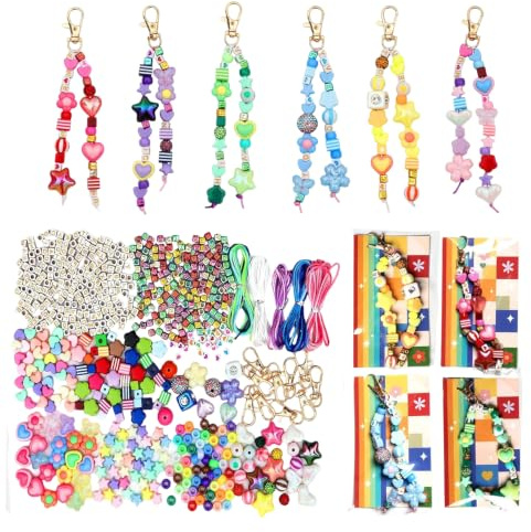 Schlüsselanhänger Selber Machen Bastelset Perlen für Armbänder, 618 Stück | Buchstabenperlen, Perlen zum Auffädeln, Schlüsselring Set für Frauen und Jugendliche für Klasse und Partygeschenke