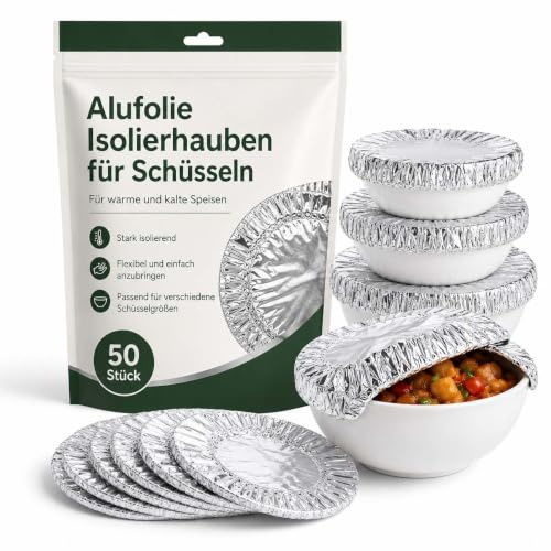 Alufolie Isolierhaube, Aluminium-Abdeckhauben Für Schüsseln, 20 Cm Elastische Aluminium-Abdeckung Für Schüsseln, Teller Und Behälter, Mehrfach Nutzbar, Platzsparend Und Schnell Angebracht (50 Stück)