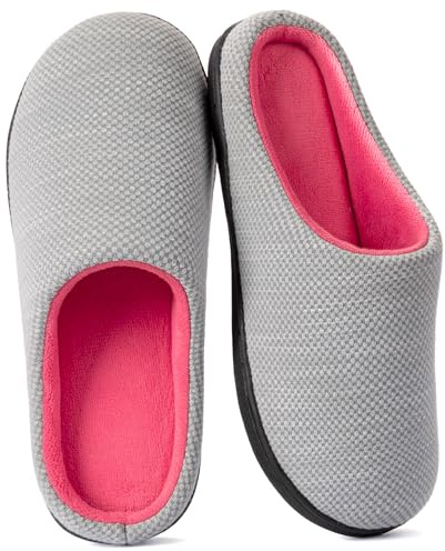RockDove Women's Birdseye Knit Memory Foam Slipper, Size 5/6 UK Women, Gray and Pink