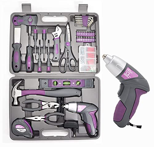 Werktough Pink Tool Kit 44PCS 4V Electric Screwdriver Ladies Tool Kit Set DIY Home Repair Set Toolbox Hand Tool Kit Storage Case Gift Set
