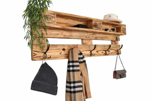 daves redesign Garderobe Wand Holz Vintage aus Europalette mit Aufhängung incl. 5 Kleiderhaken Jackenständer/Palettenmöbel/Palettengarderobe