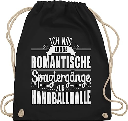 Shirtracer Turnbeutel Rucksack - Handball EM 2026 Trikot Ersatz - Ich mag lange romantische Spaziergänge zur Handballhalle - Unisize - Schwarz - handballbeutel handballer stoffrucksack beutel hanball