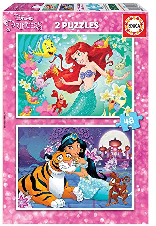 Educa - Kinderpuzzle Arielle und Jasmin | 2x48 Teile Puzzleset | Arielle, Disney Prinzessinnen | ab 4 Jahren (18213)