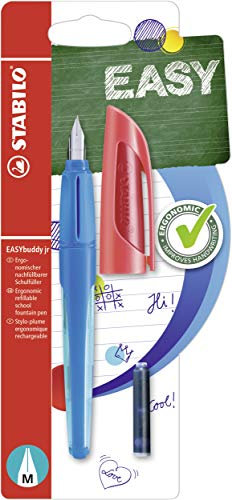 STABILO - Schulfüller mit Standard-Feder M - EASYbuddy jr blau/rot - blau (löschbar) - inkl. Patrone