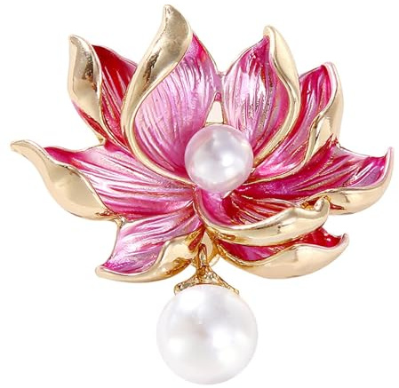 Strass Lotus Brosche Frauen Blume Form Faux Perle Dekor Kontrast Farbe Realistische High-End Luxus Lady Party Abschlussball Kleidung Pin