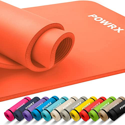 POWRX Gymnastikmatte (Orange, 190 x 80 x 1.5 cm) Premium inkl. Trageband + Tasche + Übungsposter GRATIS I Hautfreundliche Fitnessmatte Phthalatfrei