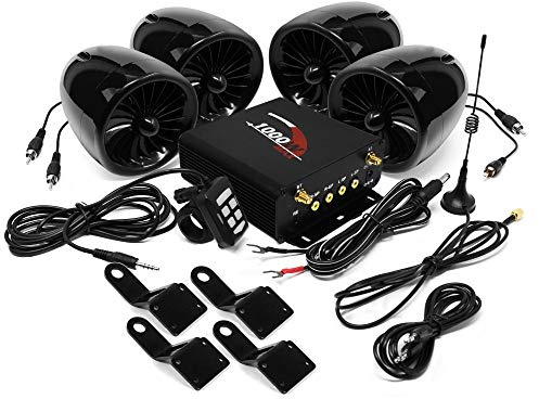 Aileap 1000W Motorcycle Amplifier 4 Speakers Waterproof Bluetooth Stereo Audio System AUX MP3 USB SD FM Radio for Harley Touring Cruiser ATV UTV Scooter (Black)