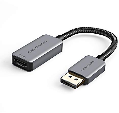 CableCreation Active DP to HDMI Adapter, DP Male to HDMI Female 2.0 Adapter HDR 4K@60Hz 2K@144Hz 1080P@144Hz, Braided DisplayPort 1.4 to HDMI 2.0 Converter, Support Eyefinity Multi-Display, Aluminum