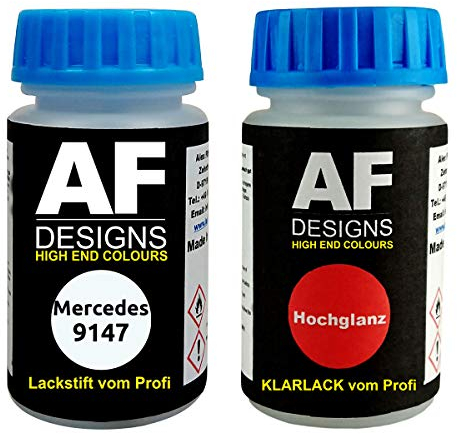 Alex Flittner Designs Lackstift für Mercedes/Daimler Benz 9147 Branco 9147 + Klarlack je 50ml Autolack Basislack Set
