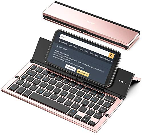 Booxihome Geyes Foldable Bluetooth Keyboard,Portable Folding Wireless USB Rechargeable Keyboard for iOS,Android,Windows,Smartphone(Rose Gold)
