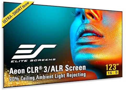 Elite Screens Aeon CLR3 123 UST ALR Projector Screen, 16:9 4K Ultra HD, 90% Ceiling Light Rejecting, Edge-Free Fixed Frame, Grey Screen for Indoor Home Theater & Movies – AR123H-CLR3