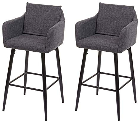 2er-Set Barhocker HWC-H93, Barstuhl Tresenhocker, Fußablage Metall - Stoff/Textil dunkelgrau