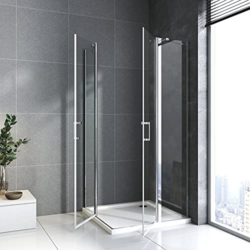 Duschkabine 90x90 Eckeinstieg mit Pendeltür Schwingtür mit Fester Segment 6mm ESG NANO Glas Duschabtrennung Duschwand Höhe 185cm