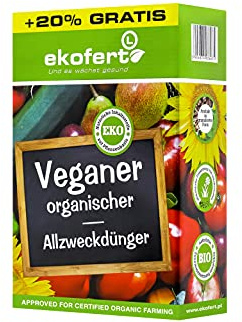 EKOFERT Veganer Bio Universaldünger, Organischer Langzeitdünger, Rein Pflanzlicher Dünger für das Gewächshaus und Freiland, für ökologischen Anbau geeignet, 1 kg + 20 % Gratis