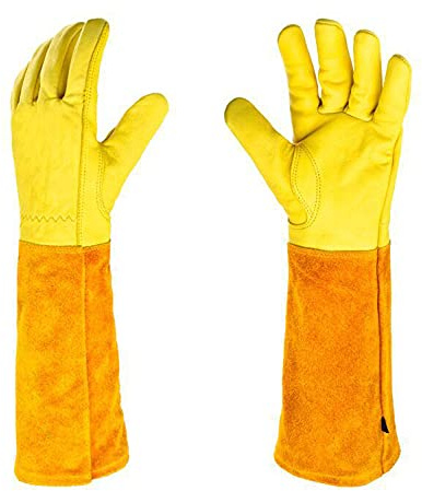 CYzpf Gartenhandschuhe Dornenfest Gartenarbeitshandschuhe Lange Atmungsaktive und Bequeme Ausrüstung Handschuhe für Damen Herren Garten Beschneiden von Dornenzweigen,Yellow,L