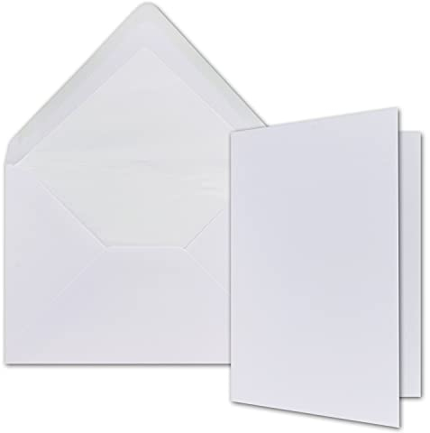 A5 Doppelkarten Set inklusive gefütterten Briefumschlägen - 400er-Set - Blanko Hochweiß Einladungskarten - Faltkarten mit gefütterten Umschlägen