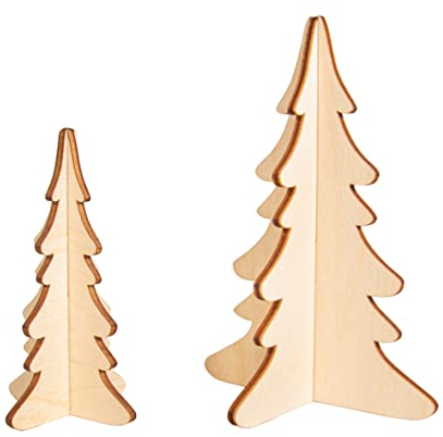 Rayher Set Sapin 3D, bois naturel, 4 pces., FSC Mixed Credit, 9,2x14cm, 6,7x10cm, arts créatifs, décoration, hiver, Noël-46629505