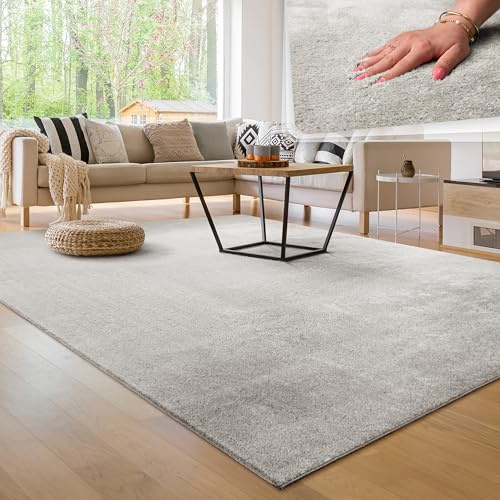 Paco Home Tappeto Moderno e Morbido per Soggiorno a Pelo Corto Lavabile Fluffy Uni Effetto Pelliccia Senza Tempo Elegante Antiscivolo Facile da Pulire, Dimensione:200x280 cm, Colore:Argento