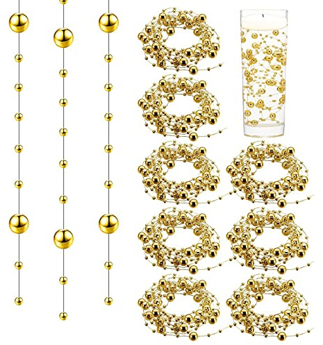18 Pezzi Stringa di Perle Artificiali per Candele Galleggianti, Fili di Finte Perle per Il Riempimento di Vasi, per Decorazioni per la Casa e per Matrimoni, Accessori per Capelli da Sposa (D'oro)