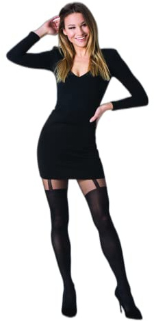 SENTELEGRI Medias de tirantes falsos imitación Lisa, 20/40 denier, Negro, L