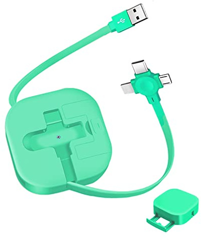 1 Pcs Retractable 3-in-1 USB Charging Cable, 3.28ft USB A to USB-C/Micro USB/Apple Device Interface, Fast Charging & Data Sync, Compatible with iPhone/Android/Tablet (Green)
