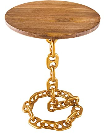riess-ambiente.de Design Beistelltisch Chains 38cm Gold Mangoholz Handmade Metall rund Kettengestell