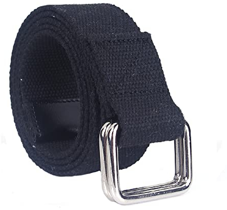 SEIWEI Geflochtener Canvas-Gürtel, 110 cm, Doppelringschnalle, elastischer Gürtel, verstellbarer Gurtband für Damen und Herren, Schwarz , 110 cm