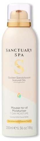 Sanctuary Spa Golden Sandalwood Mousse to Oil Moisturiser, 7 Day Moisture, With Coconut Oil & Shea Butter, Mineral Oil Free, Cruelty Free & Vegan, 200ml