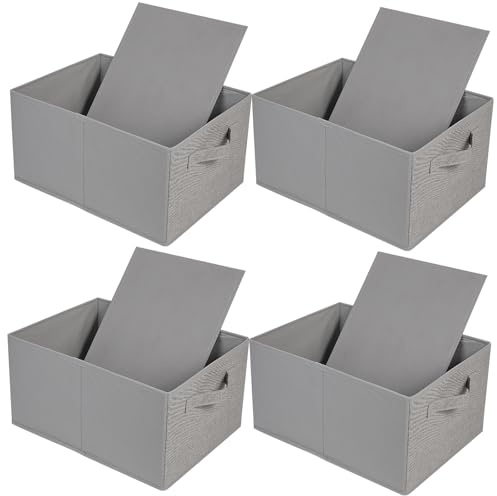 JAKAGO Foldable Wardrobe Storage Boxes 4 Pack, Superior Fabric Wardrobe Storage Organiser 39 x 29 x 20 cm, Clothes Drawers Organiser for Clothes Shirts Pants Towels Toys（Grey）