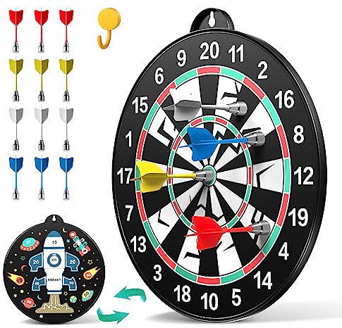 Doloowee 14-teiliges doppelseitiges magnetisches Kinder-Dartscheiben-Set, große Größe, Jungen-Spielzeug, Dartscheiben mit 12 Dartpfeilen, für drinnen und draußen, Party-Spiele, Spielzeug, Geschenke