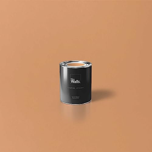 New Walls Premium Wandfarbe Orange, Apricot Liquid Luxury Dispersionsfarbe für Innenräume – 1 L