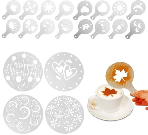 LEEQ Geburtstag Dekorieren Set - 20 pcs Kaffee Schablone, Mehlstreuer, Kuchen Blumenspray, Arten Blume Herz Spray, Kuchendeko