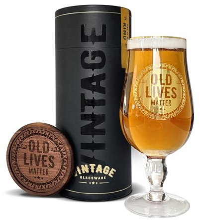 Vintage Glassware LERALI Old Lives Matter Beer Glass – Premium Crystal Glass (1 Pint / 580ml) Christmas Birthday & Thank You Gift for Him