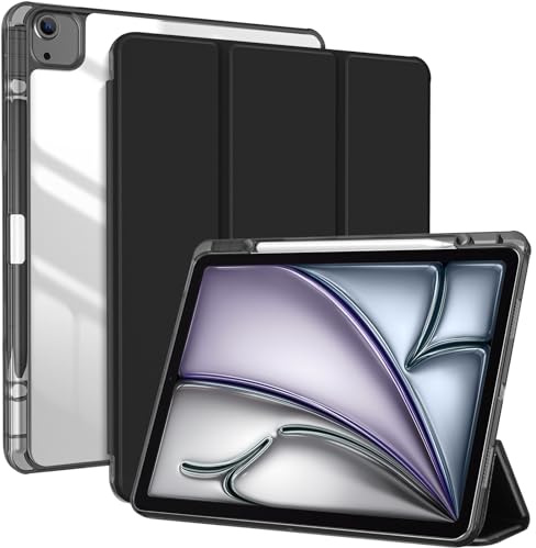 ProCase Hülle für iPad Air 13 Zoll M4/M3/M2 (2026/2025/2024) mit Stifthalter, iPad Pro 12.9 Zoll (6/5/4/3Gen) Case, 13 iPad Air M4/M3/M2 Cover mit transparent Rückseitenschale Schutzhülle -Schwarz