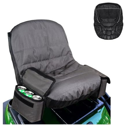 Riding Lawn Mower seat Cover, 600D Polyester Oxford Lawn Tractor seat Cover, Waterproof Seat Cover, with Convenient Side Pockets, Back Pocket, for Most Lawn Mowers Without Armrests, Medium, Black