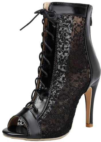 Smilice Mujer Verano Botines con Punta Abierta Tacón Stiletto Sandalias con Cremallera, Negro , 38 EU