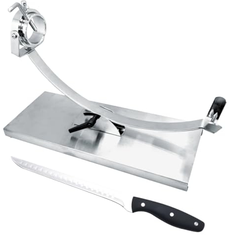 NERTHUS FIJ 1448 Supporto per prosciutto Supporto per prosciutto basculante e testa rotante in acciaio inox + Coltello per prosciutto