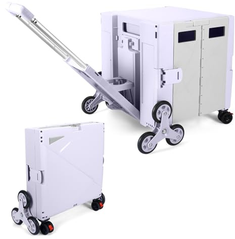 LexonElec x SELORSS Folding Shopping Trolley with Stair Climbing Wheels Adjustable Telescopic Aluminium Handle and Lid Collapsible Utility Box Portable Cart Strong Heavey Duty 90KG/76L-Purple Grey