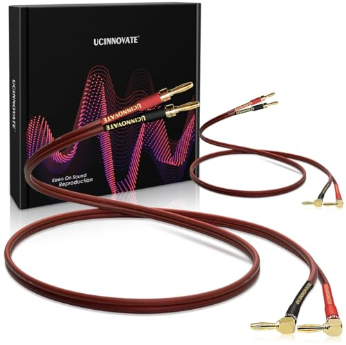 2er-Pack 14 AWG OFC Lautsprecherkabel mit Bananensteckern, 2 x 2 m HiFi-OFC Lautsprecherkabel mit vergoldeten rechtwinkligen Bananensteckern, Audiokabel für Audiophile-Verstärker (2 m / 6,5 ft)