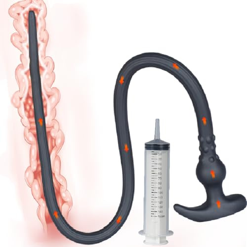 Jpscor Extra lang Analplug Analdusche für Analverkehr, Einlauf Anal Plug zur Darmreinigung Silikon Analdusche Buttplug mit Eine Spritze Intimdusche Analspielzeuge für Männer Frau(105cm)