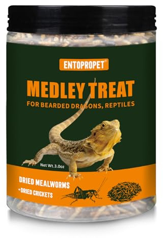 Entopropet Dried Mealworms and Dried Crickets - Higher in Calcium and Richer in Protein-A Premium Medley Treat Food for Bearded Dragons,Turtle, Birds & Tropical Fish, 3oz