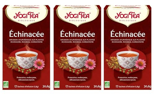 Yogi Tea - Échinacée, Infusion bio, Tisane Naturellement Sans Caféine, Mélange d'Échinacée, Rooibos et Cardamome, 51 (3x17) Sachets de Thé