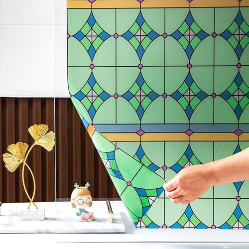Eiauiuo Fensterfolie Europäischer Stil Bunt Milchglasfolie Anpassbar Individueller Art Dekorfolie Fenster Aufkleber Selbstklebend Sichtschutzfolie Statisch Haftender Schattenfolie für Badezimme Küchen