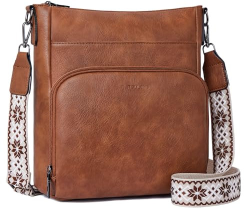 Roulens Umhängetaschen für Damen, Weiches Veganes Leder Mittelgroße Crossbody Bags, Schulterhandtasche mit Reißverschluss Geldbörsenfach auf der Vorderseite