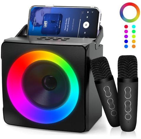Karaoke Machine with 2 Microphones, Portable Karaoke Machine for Adults & Kids with Dynamic LED Lights, Bluetooth Karaoke Speaker for Party, Home, Gift, Outdoor/Indoor