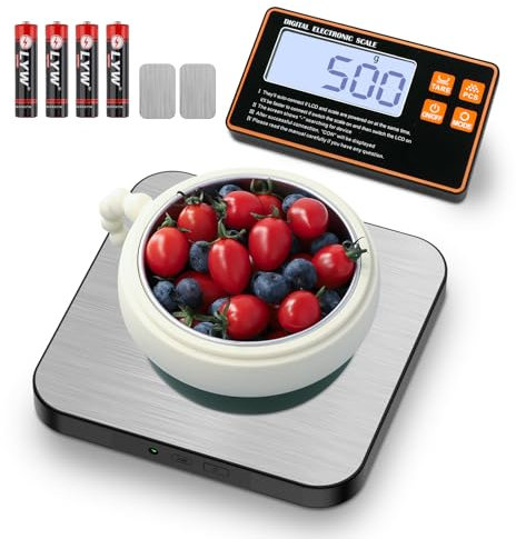 Farerkass Báscula de Cocina Digital de 10 kg, Balanza Cocina con Pantalla LCD, Bascula Cocina de Acero Inoxidable, Peso de Cocina Precisión de 1 g, 7 unidades y Función de Tara